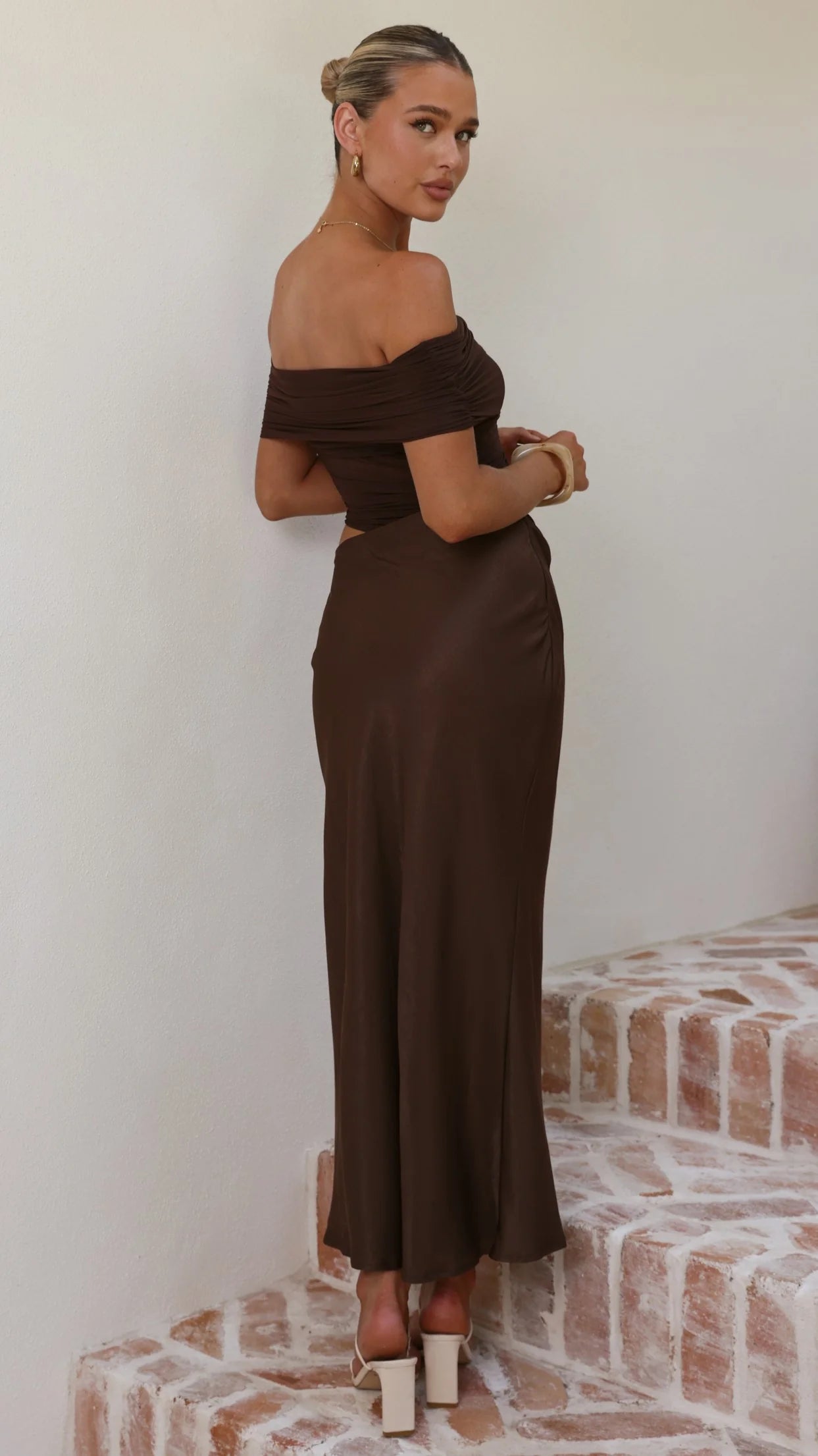 Daena Off Shoulder Maxi Dress - Chocolate