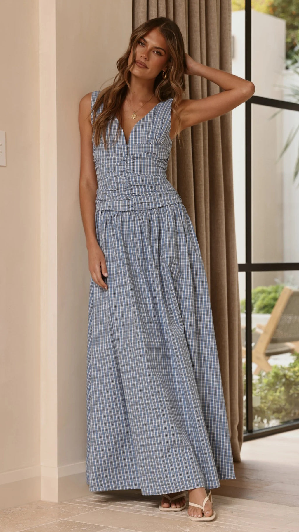 Sanya Maxi Dress - Blue Check