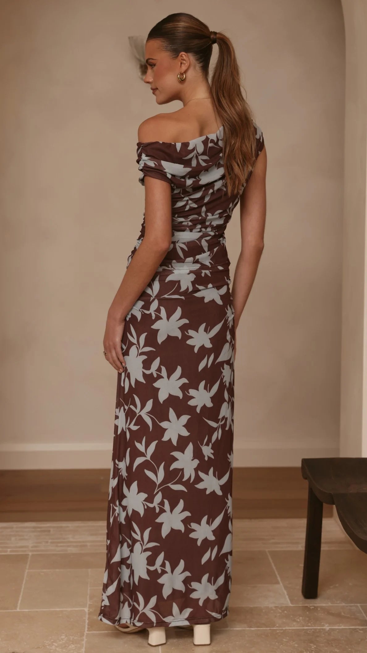 Nova Maxi Dress - Chocolate/Blue Print
