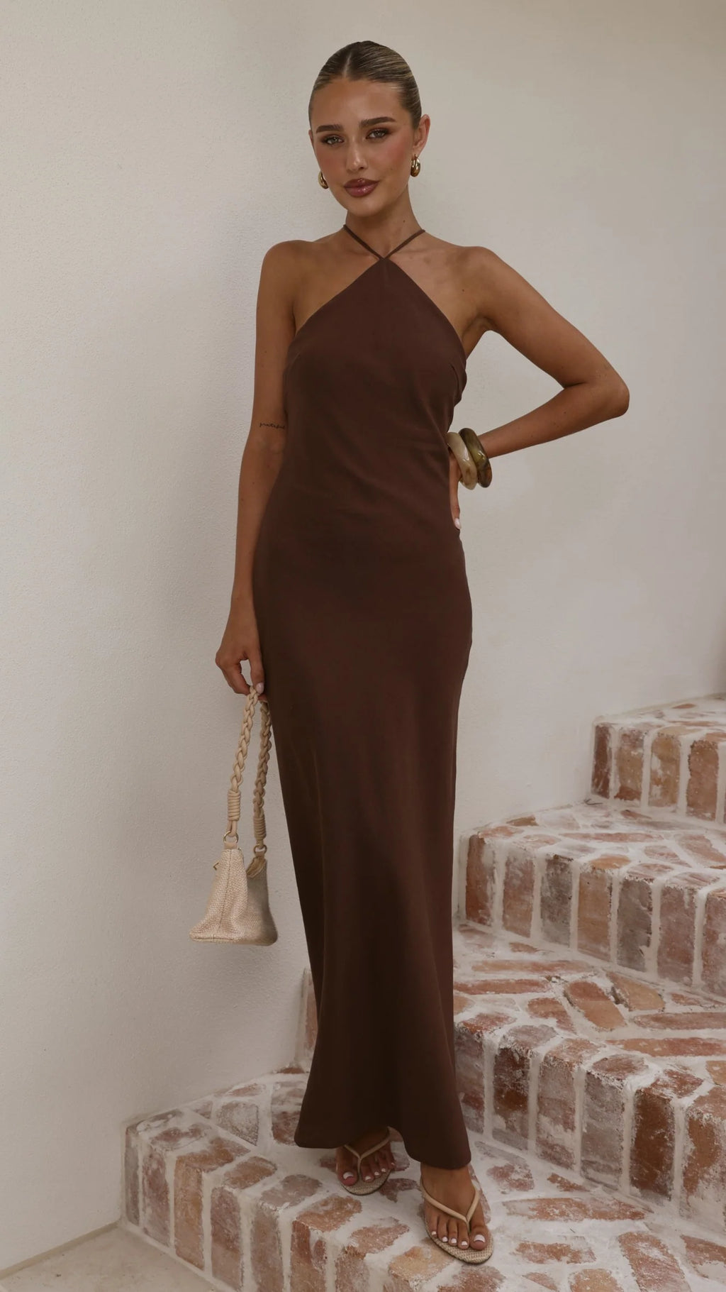 Chiara Linen Maxi Dress - Chocolate