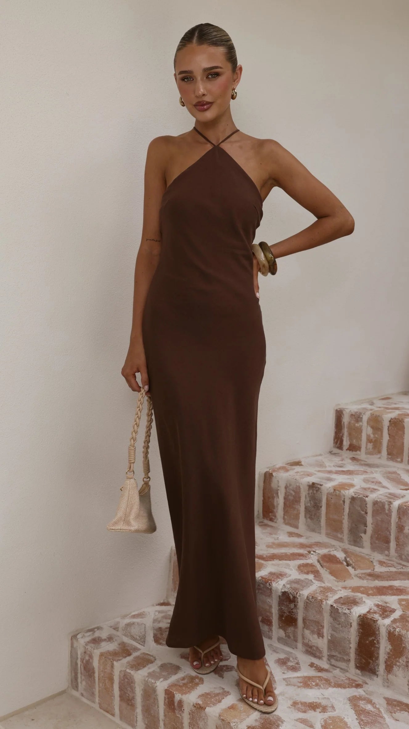 Chiara Linen Maxi Dress - Chocolate