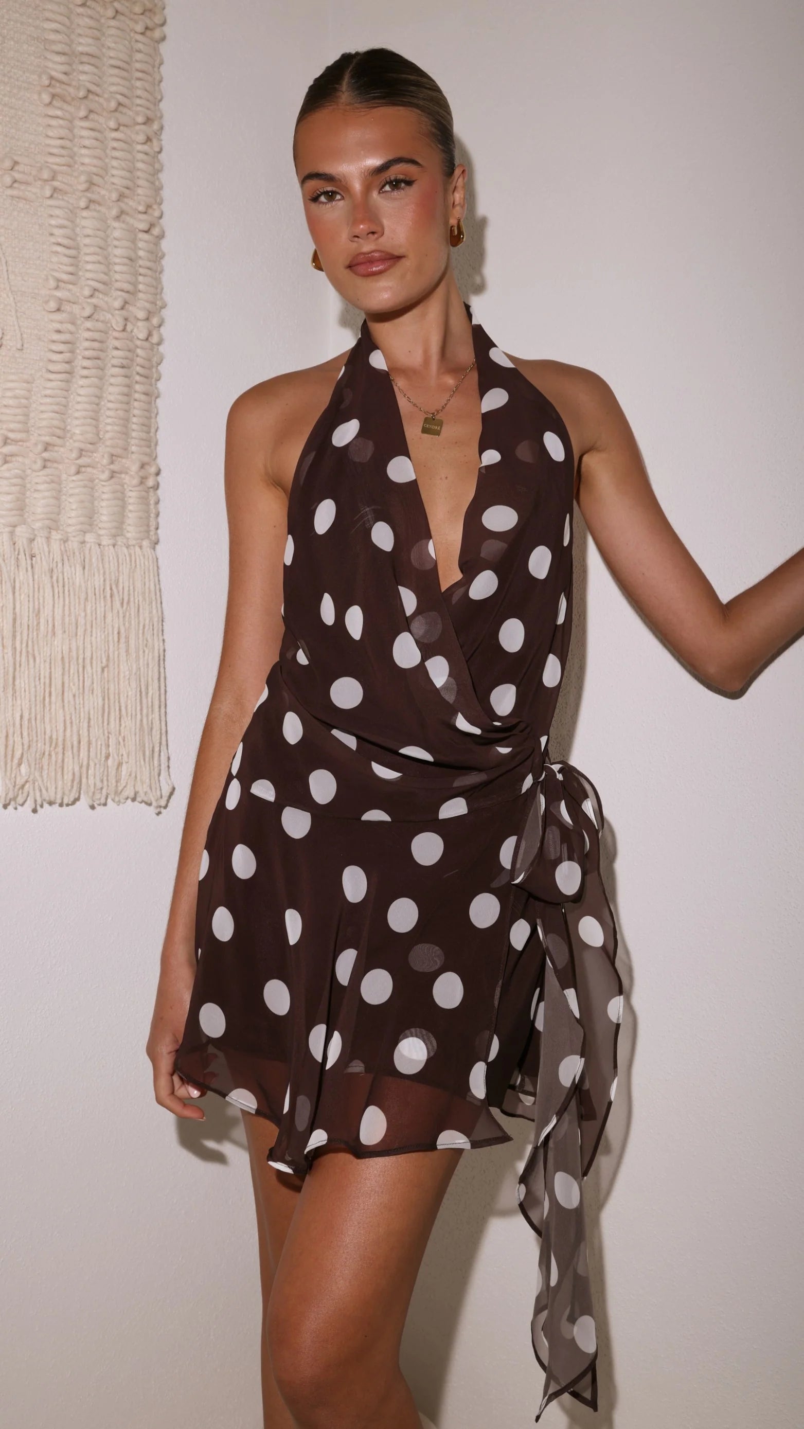 Lily Halter Mini Dress - Chocolate Spot