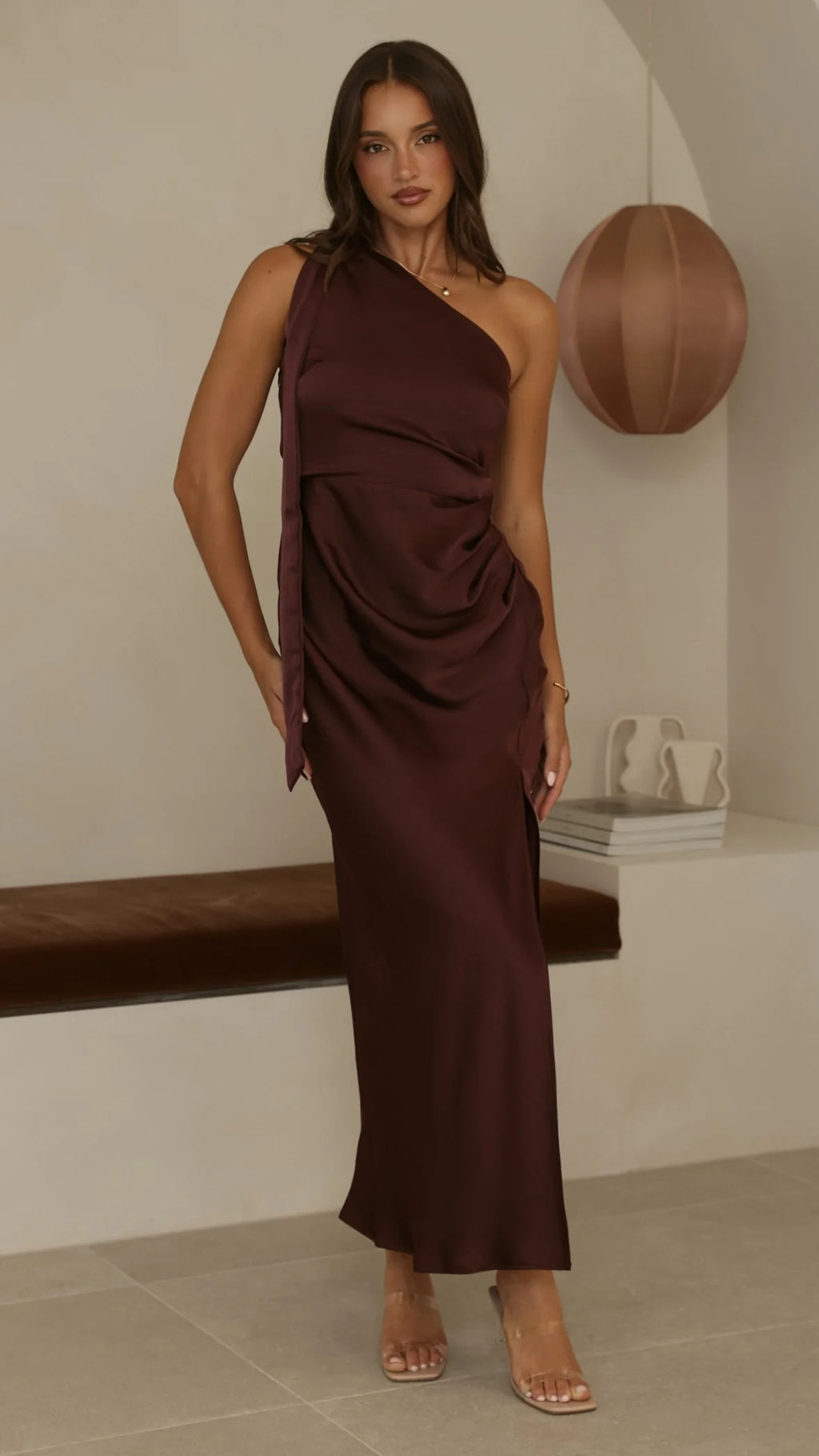 Halle One Shoulder Maxi Dress - Chocolate