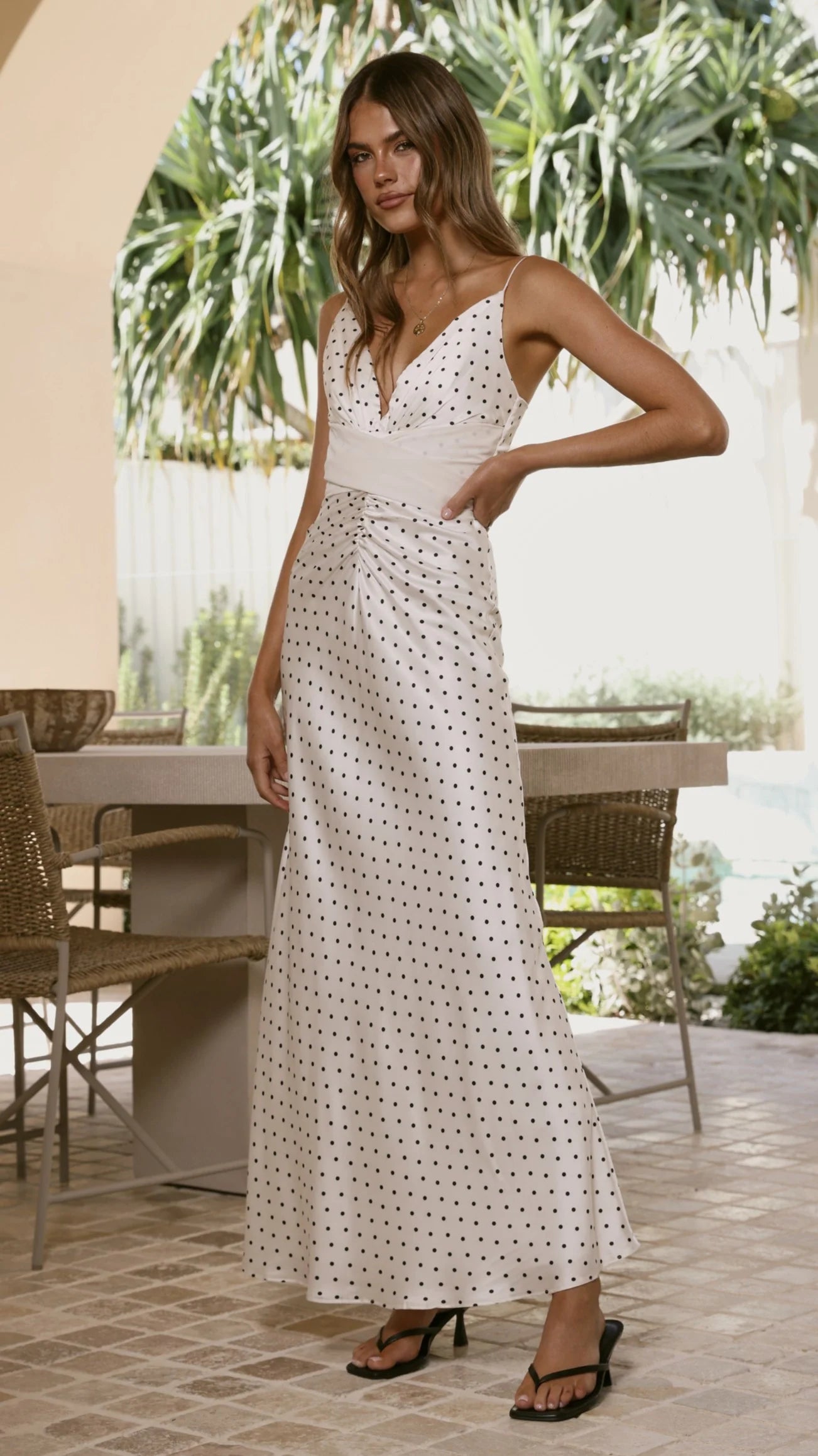 Zada Bow Maxi Dress - Cream/Black Polka Dot