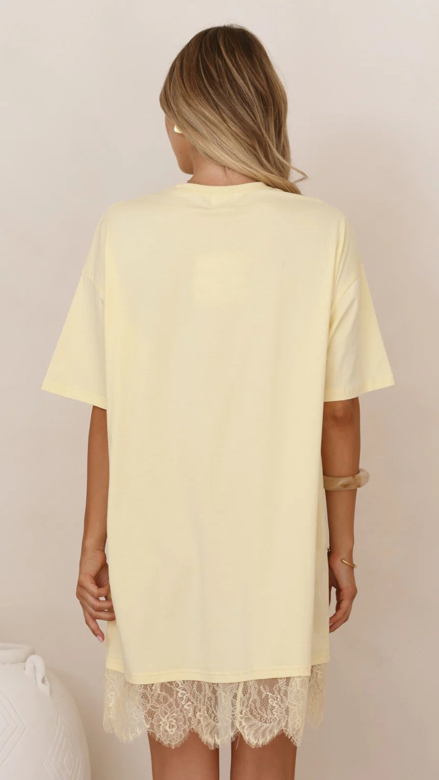 Saya T Shirt Lace Mini Dress - Yellow