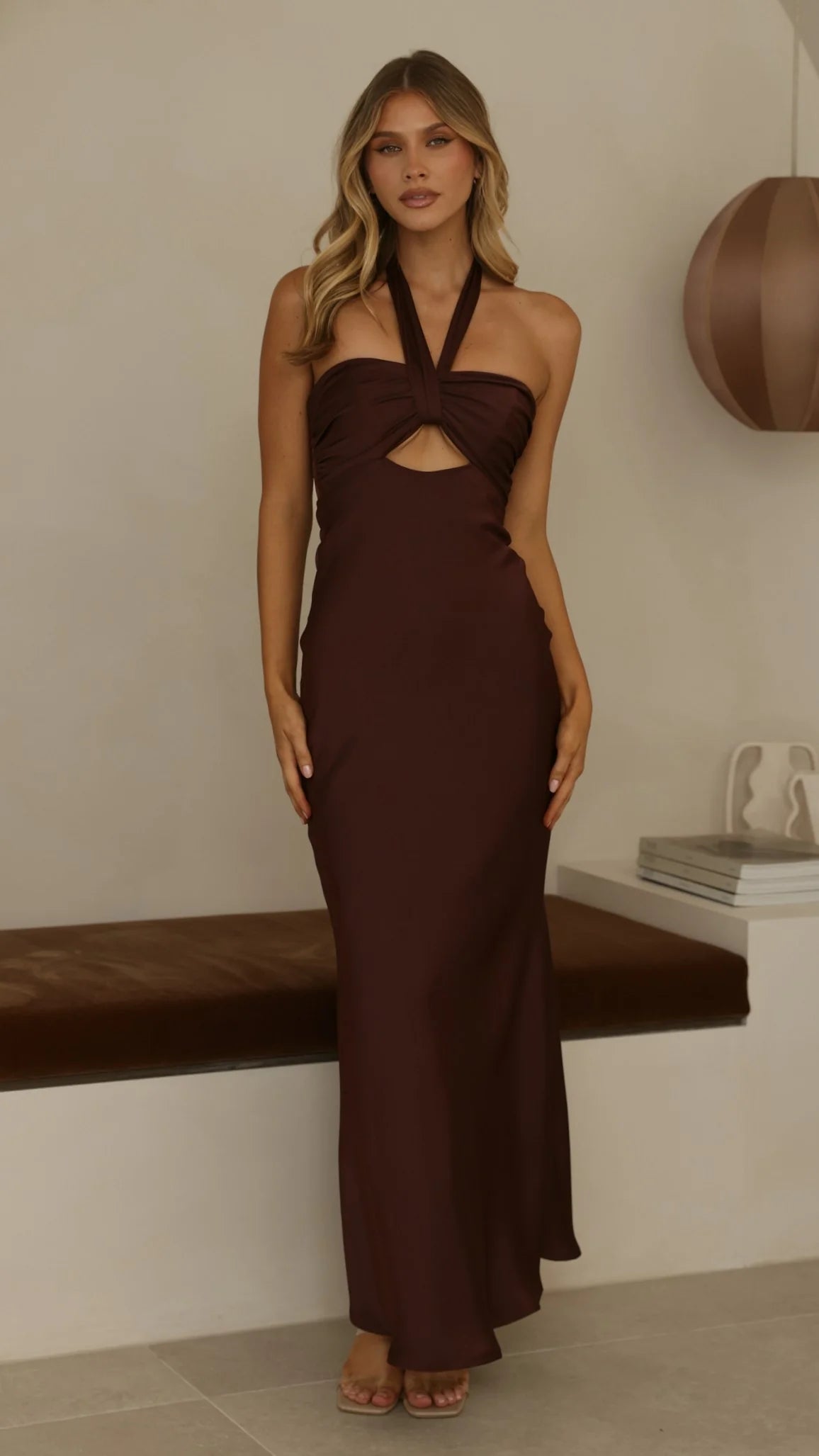 Grace Halter Maxi Dress - Chocolate