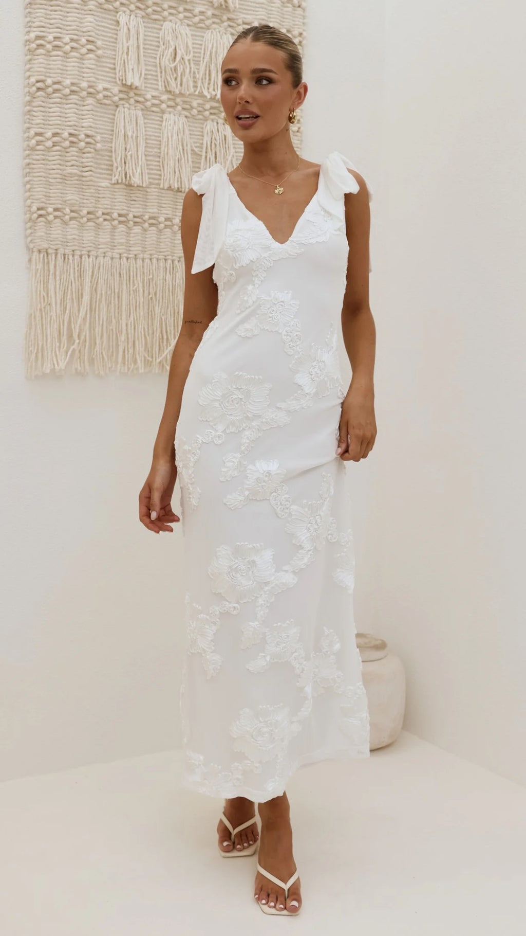 Usha Tie Strap Maxi Dress - White