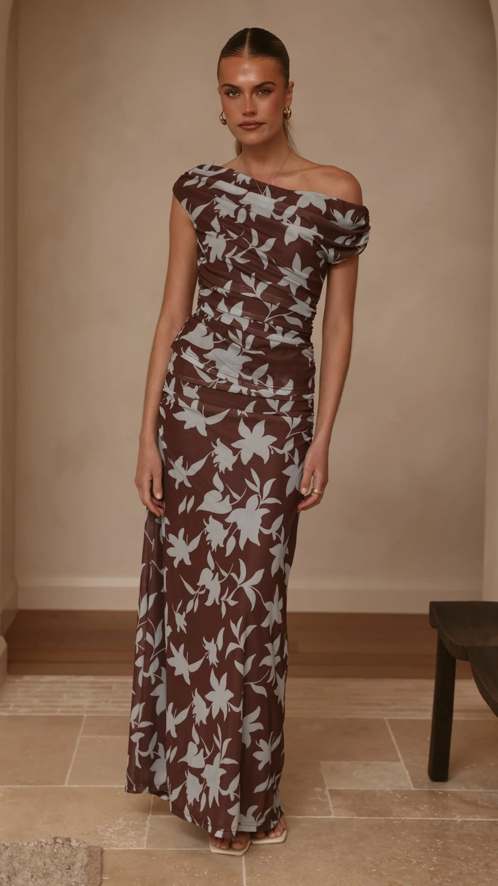 Nova Maxi Dress - Chocolate/Blue Print