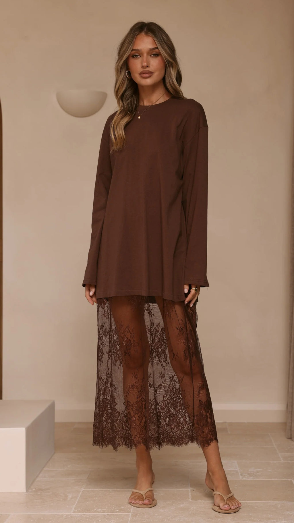 Kailey Lace Maxi Dress - Brown