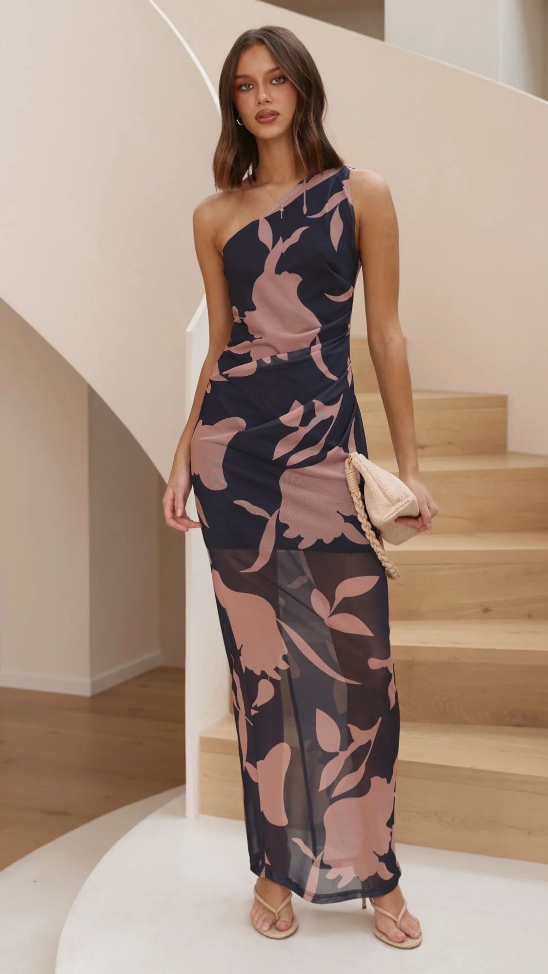 Cataleya Mesh Maxi Dress - Navy/Pink