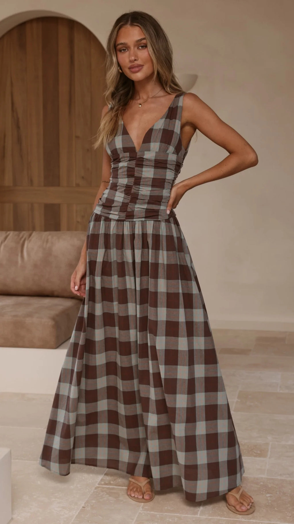 Sanya Maxi Dress - Chocolate Check