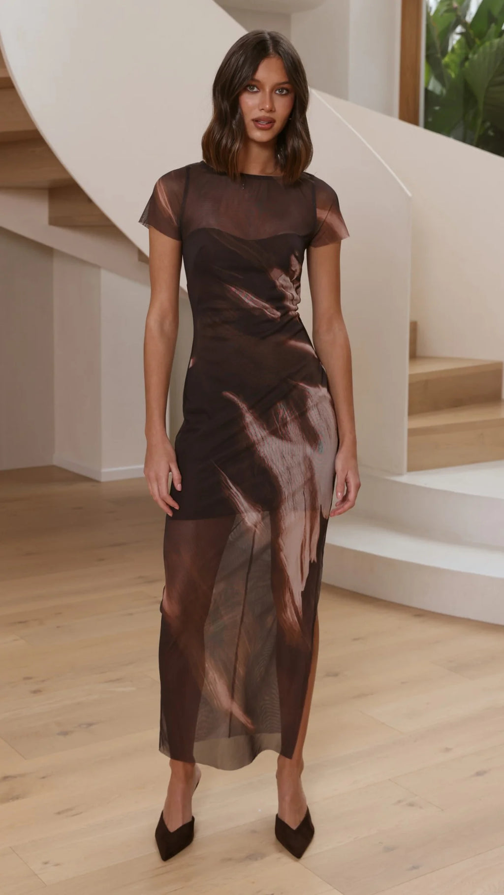 Pia Sheer Maxi Dress - Cocoa Ochre