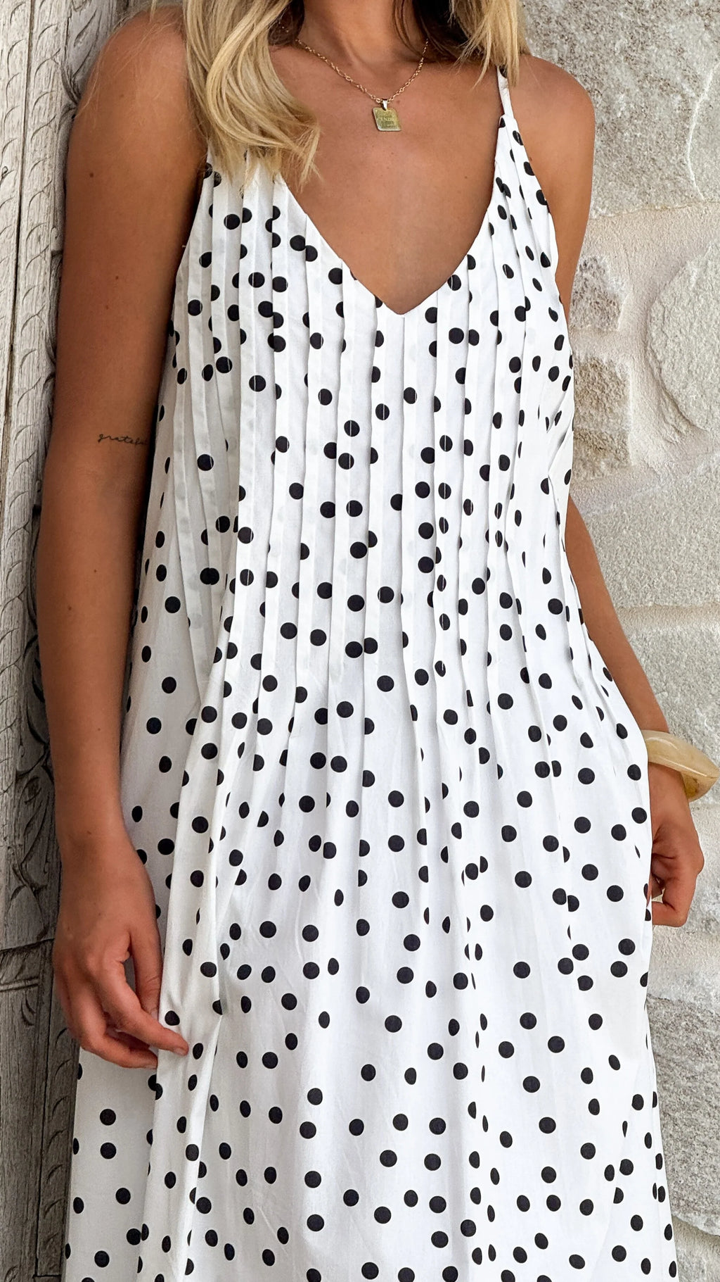 Dimmi Maxi Dress - White/Black Polka