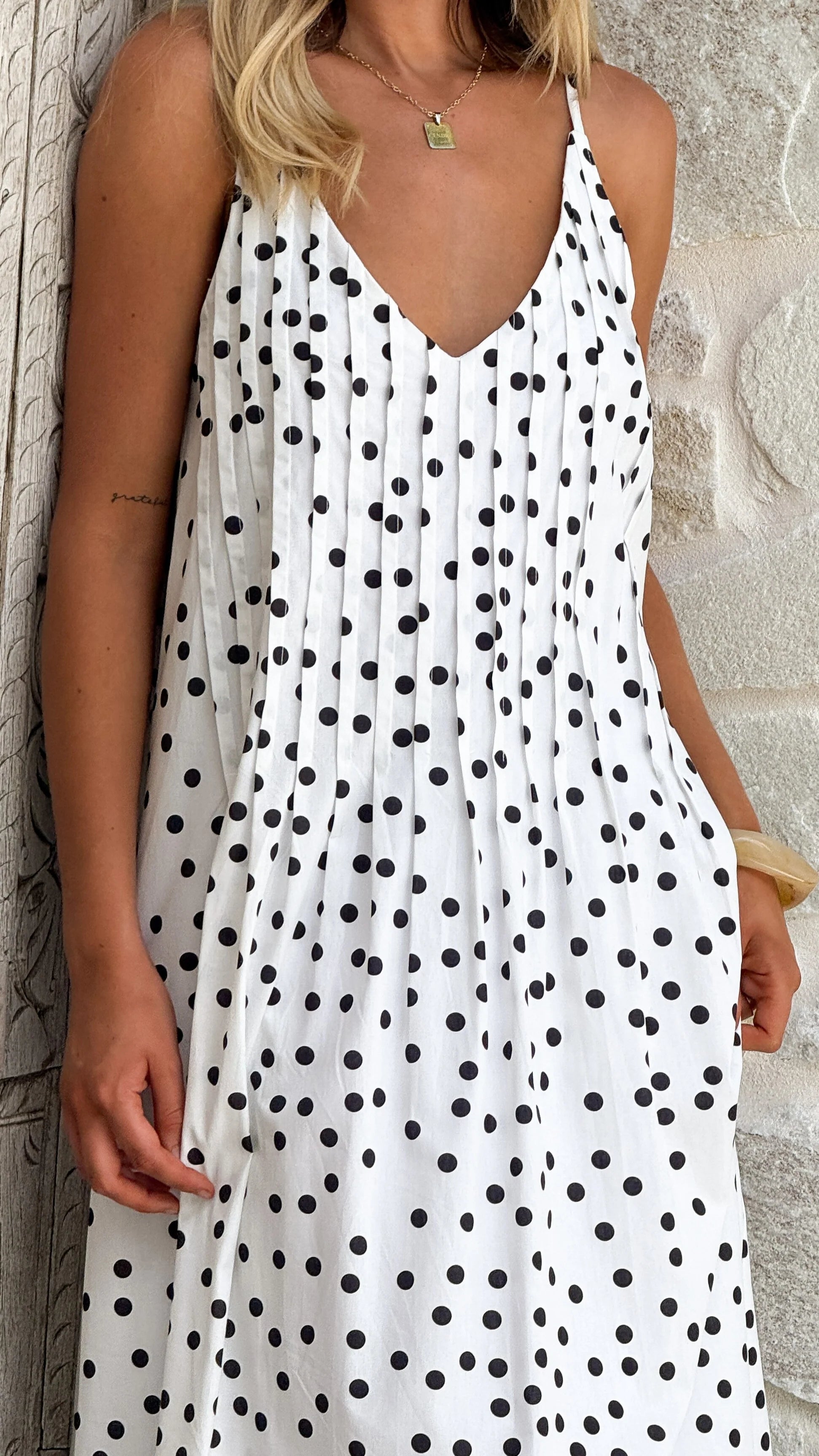 Dimmi Maxi Dress - White/Black Polka