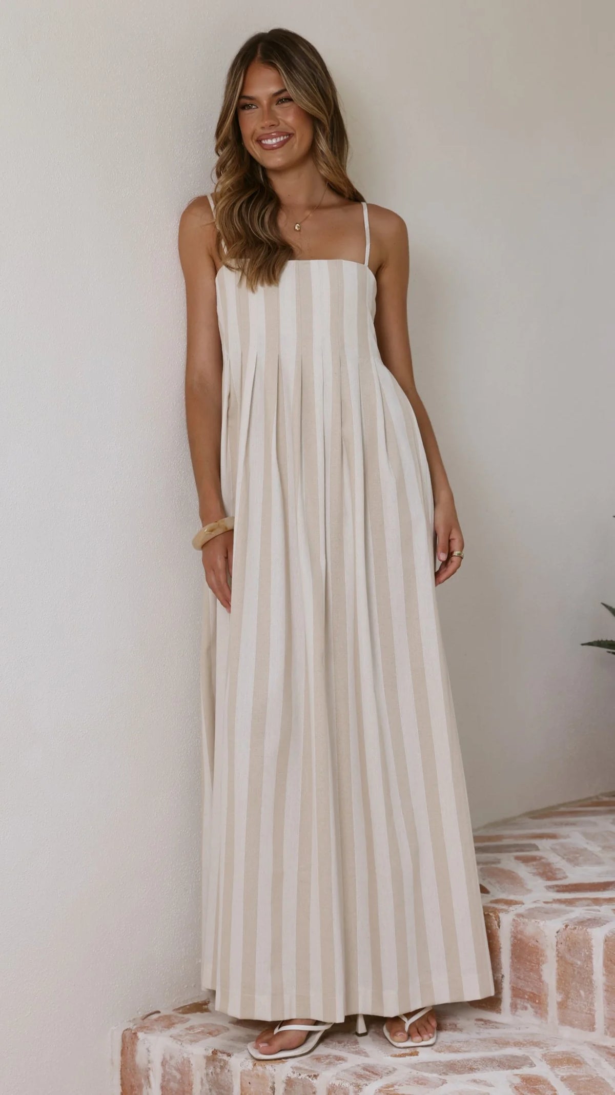 Pippa Maxi Dress - Beige Stripe
