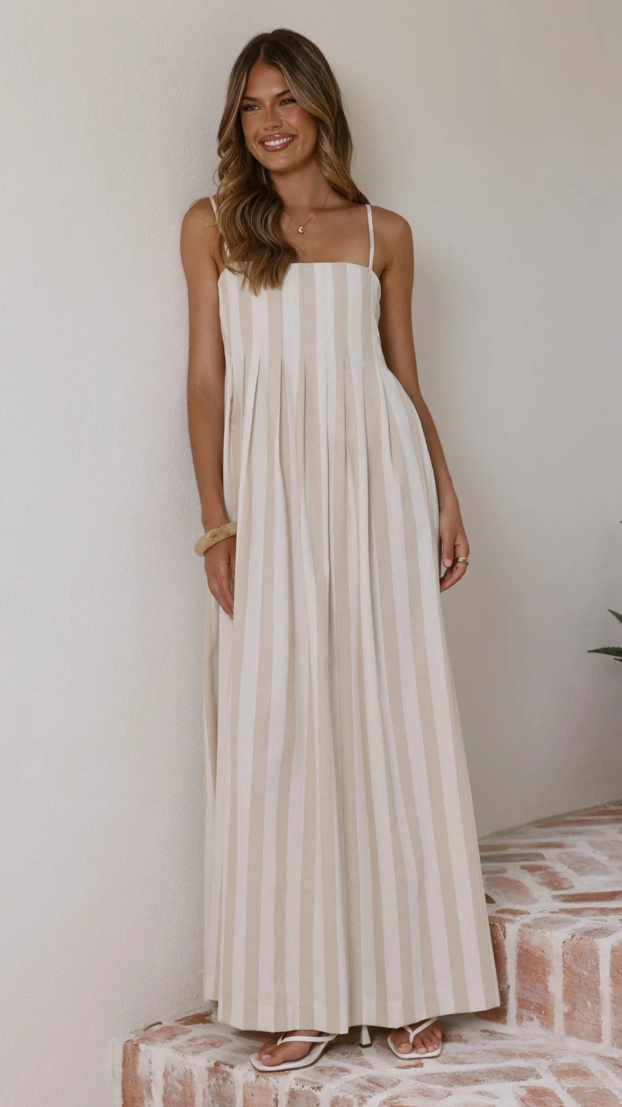 Pippa Maxi Dress - Beige Stripe