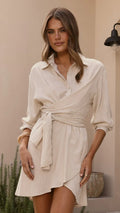 Zaida Shirt Mini Dress - Beige