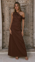 Larissa One Shoulder Maxi Dress - Brown