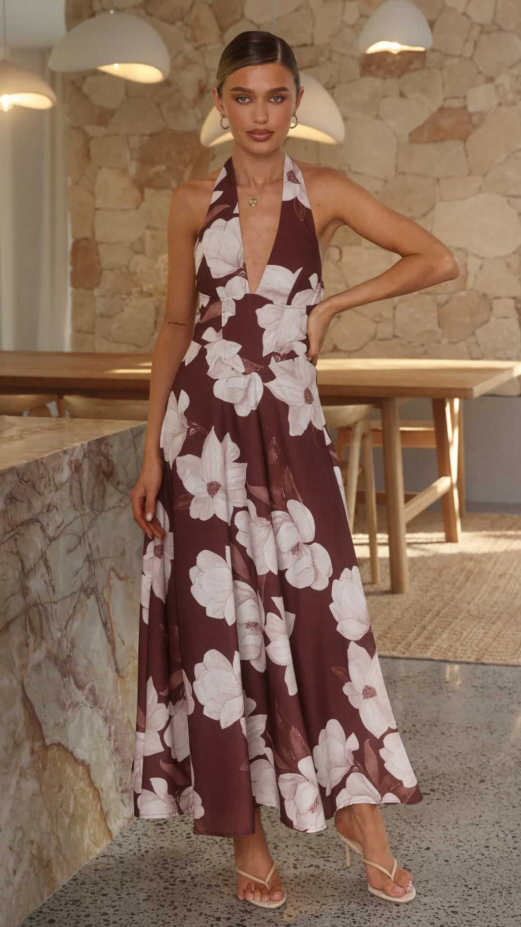 Skye Maxi Dress - Chocolate/White Floral