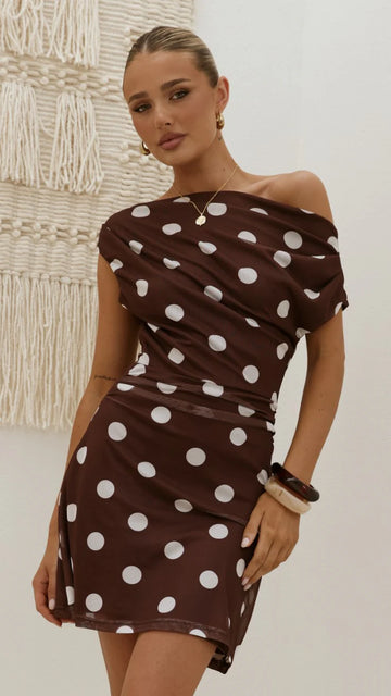 Sammie Mini Dress - Brown/Cream Polka