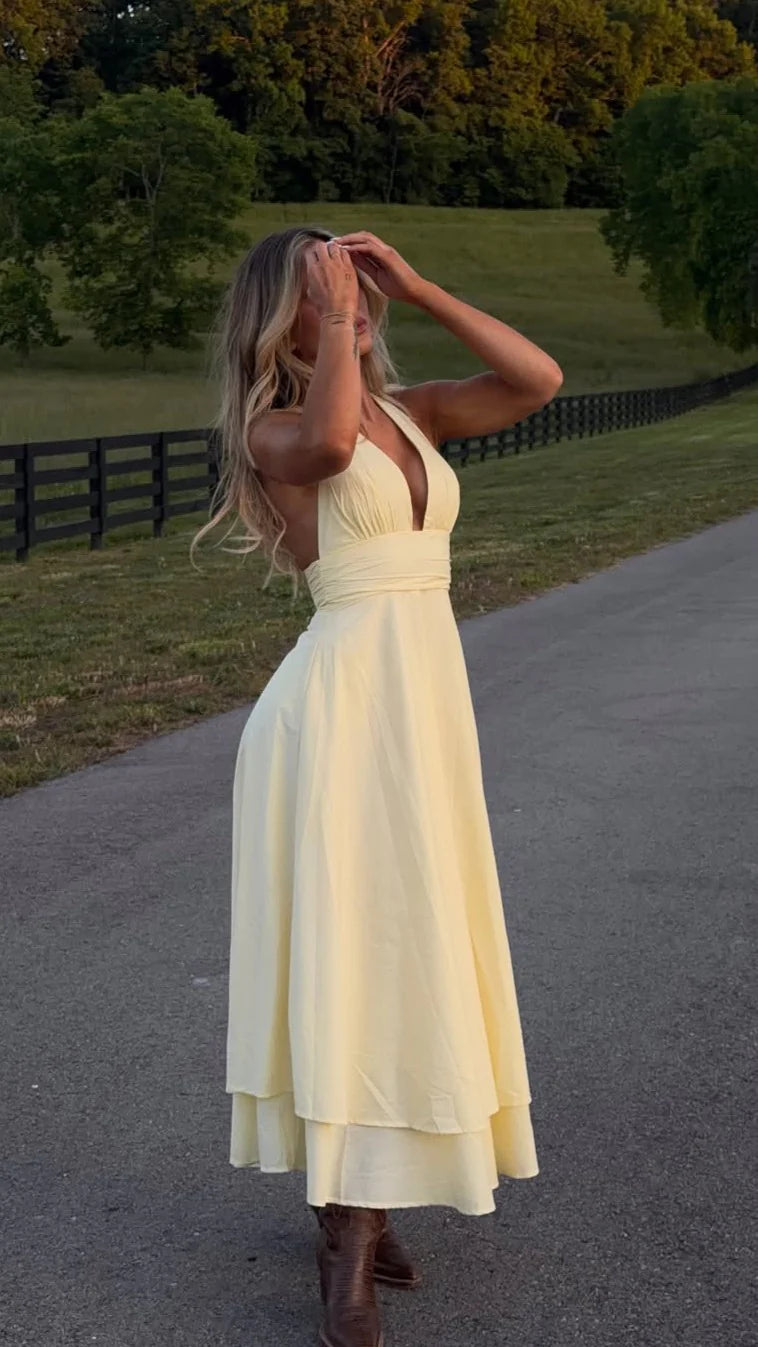 Kathy Halter Neck Maxi Dress - Lemon