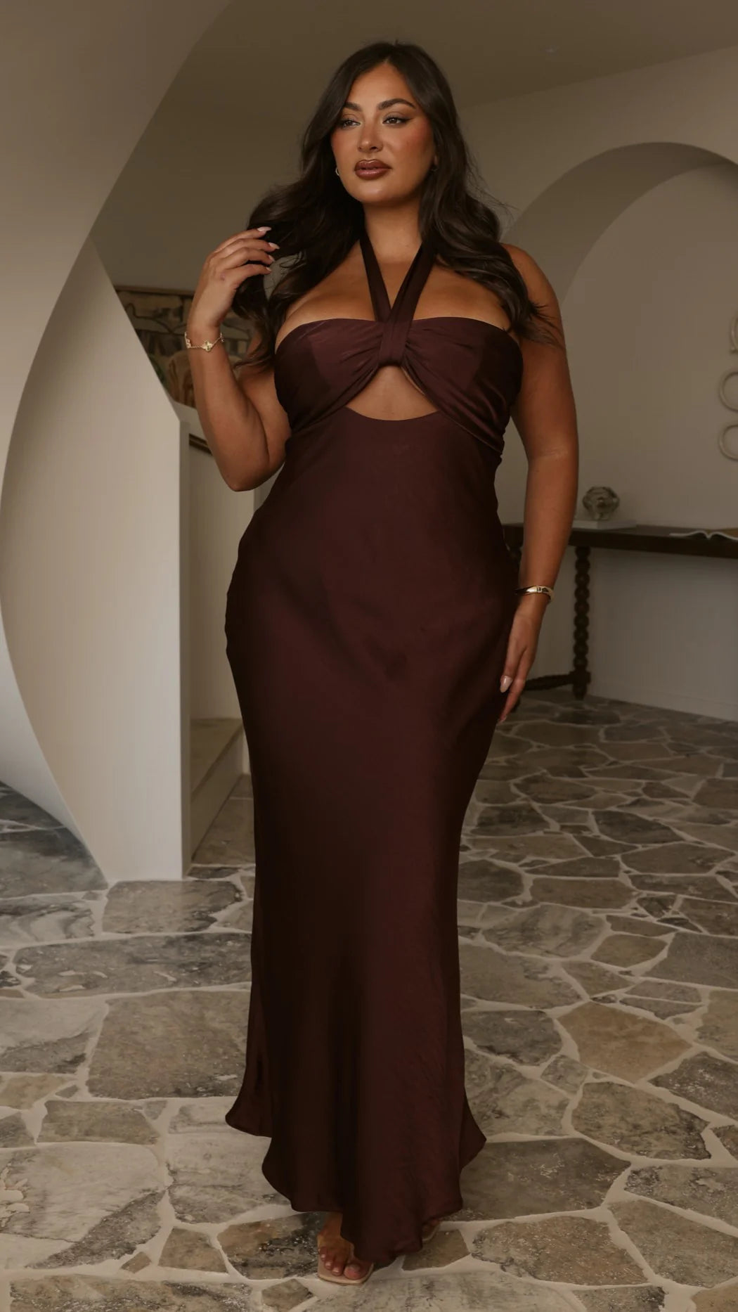 Grace Halter Maxi Dress - Chocolate