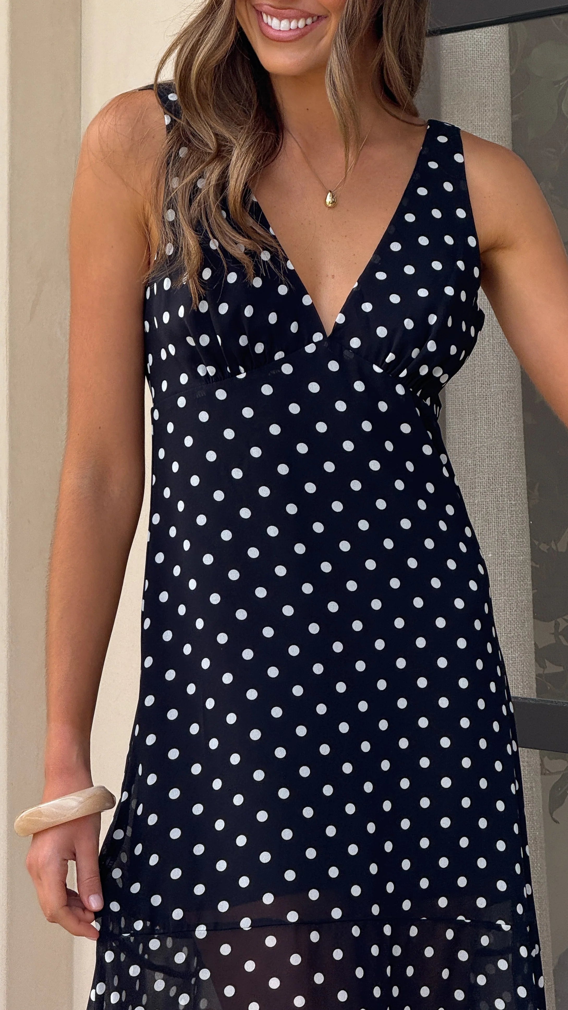 Oriella Maxi Dress - Black Polka