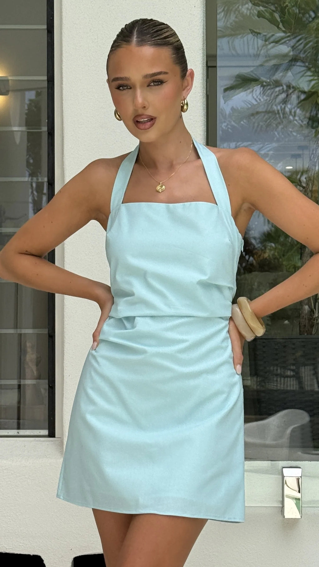 Kayden Mini Halter Dress - Baby Blue