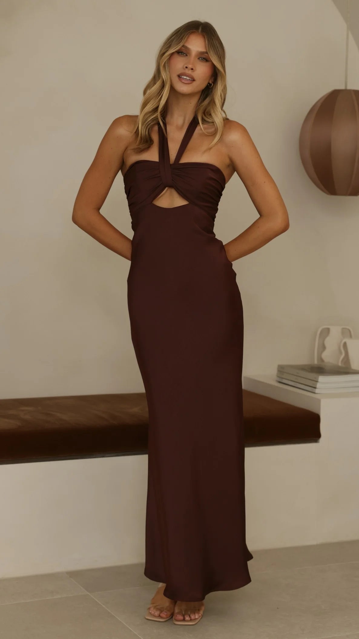 Grace Halter Maxi Dress - Chocolate