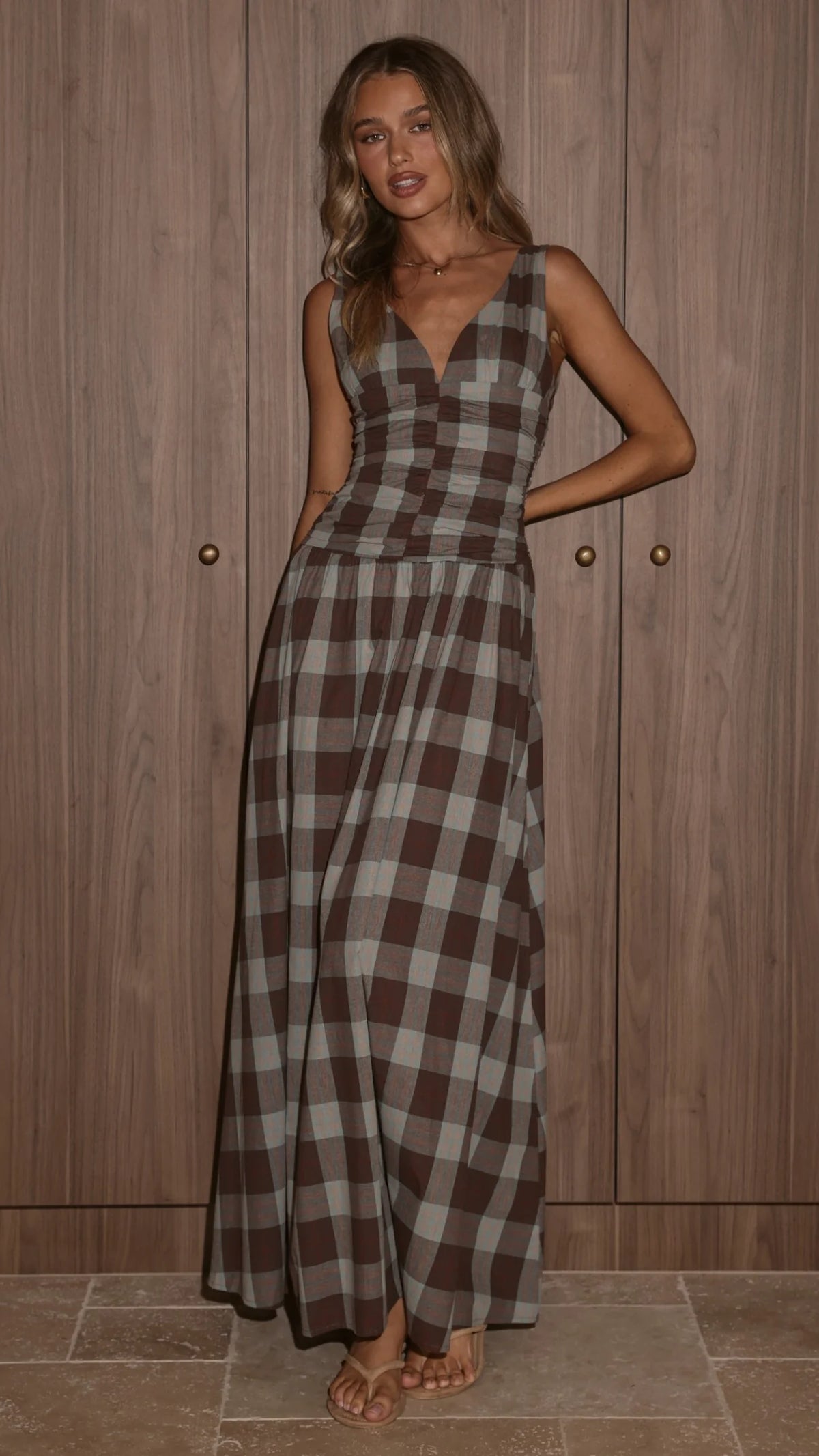 Sanya Maxi Dress - Chocolate Check