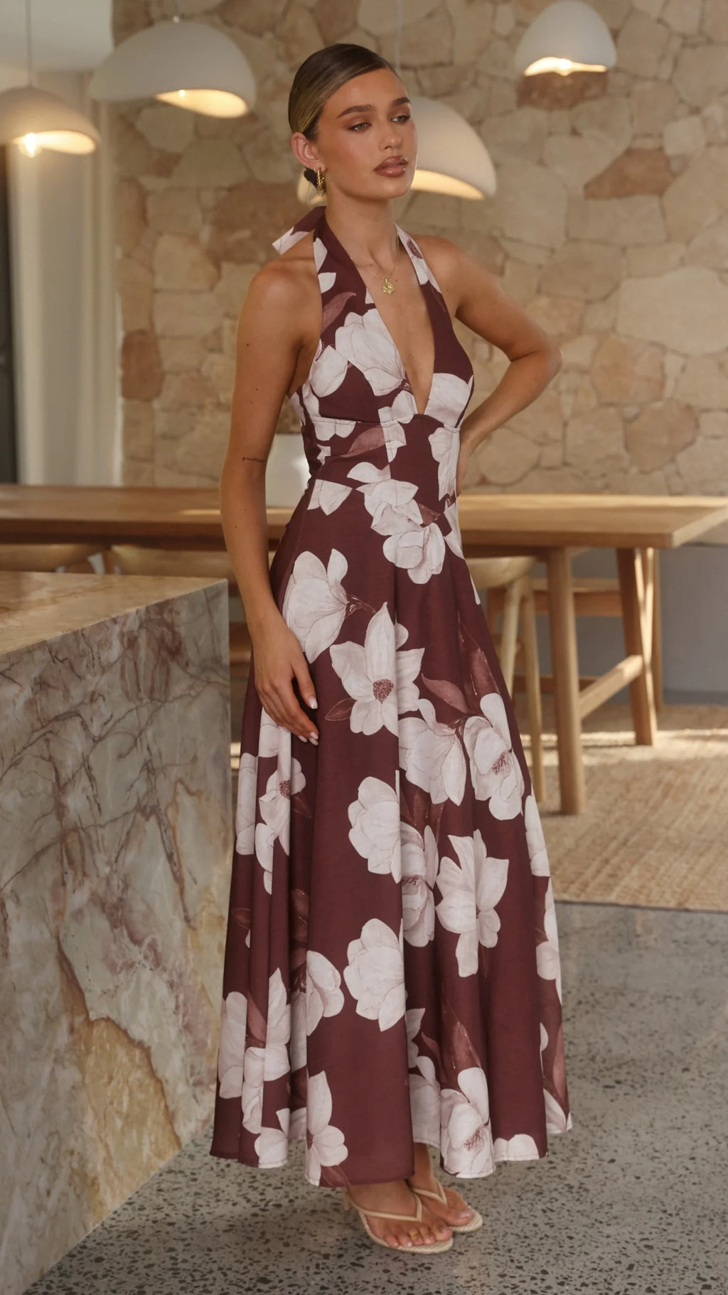 Skye Maxi Dress - Chocolate/White Floral