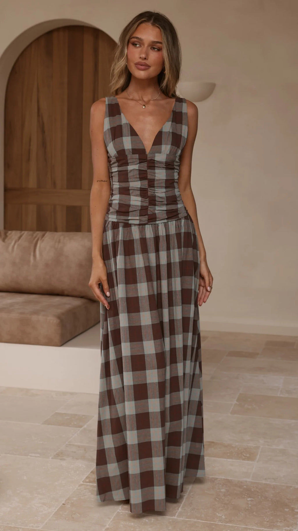Sanya Maxi Dress - Chocolate Check