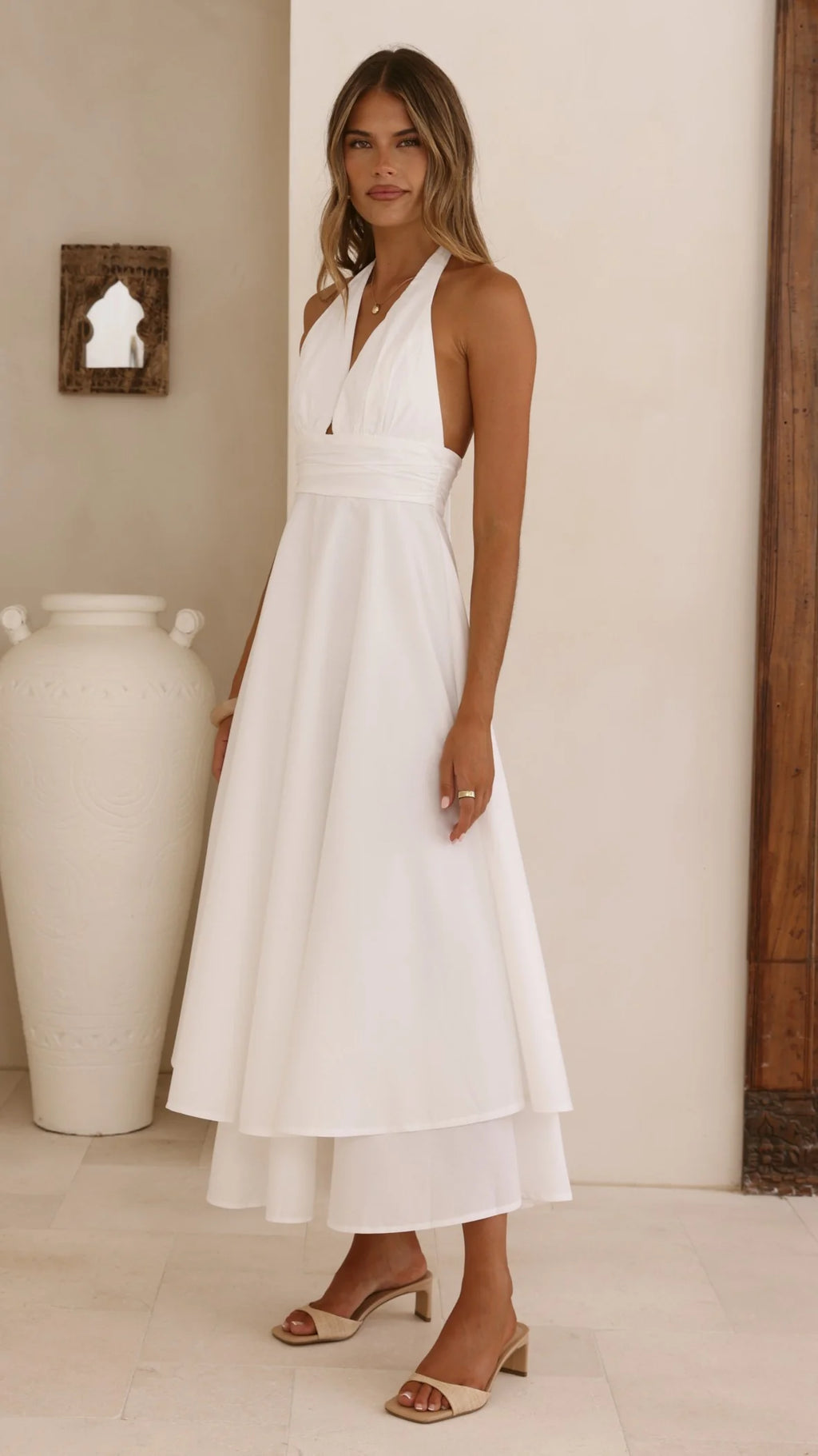 Kathy Halter Neck Maxi Dress - White