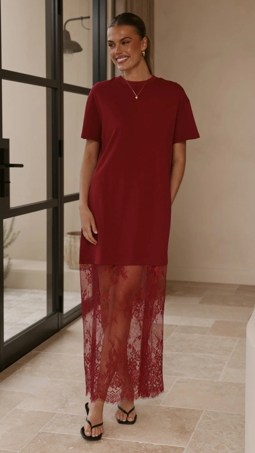 Adora T-Shirt Maxi Dress - Wine