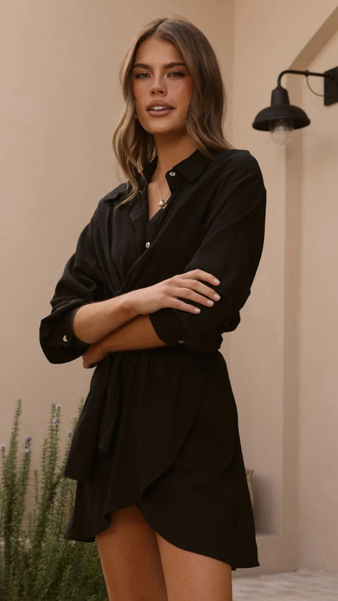 Zaida Shirt Mini Dress - Black