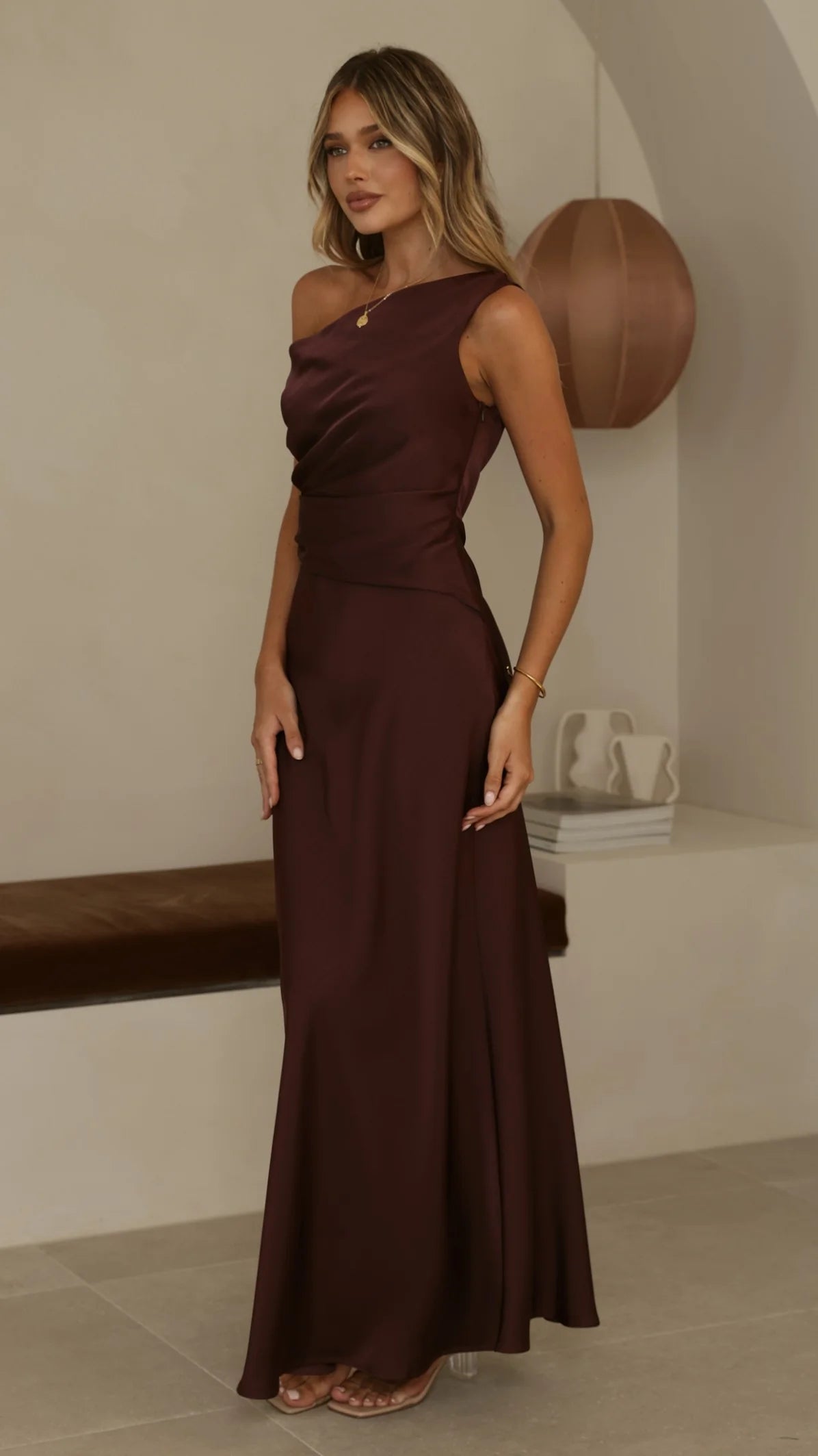 Auria Off Shoulder Maxi Dress - Chocolate