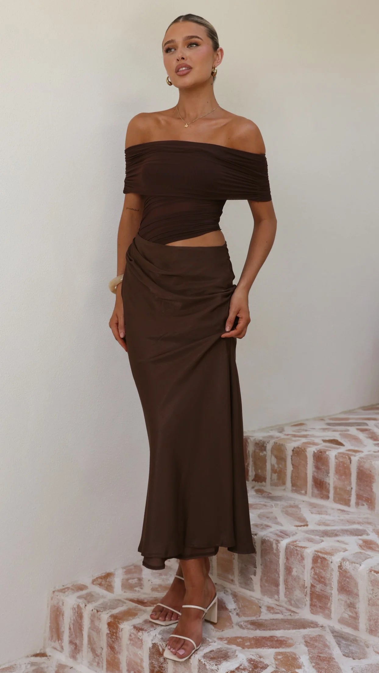 Daena Off Shoulder Maxi Dress - Chocolate