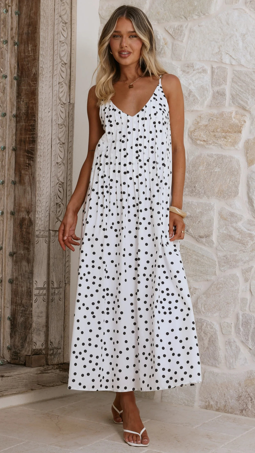 Dimmi Maxi Dress - White/Black Polka