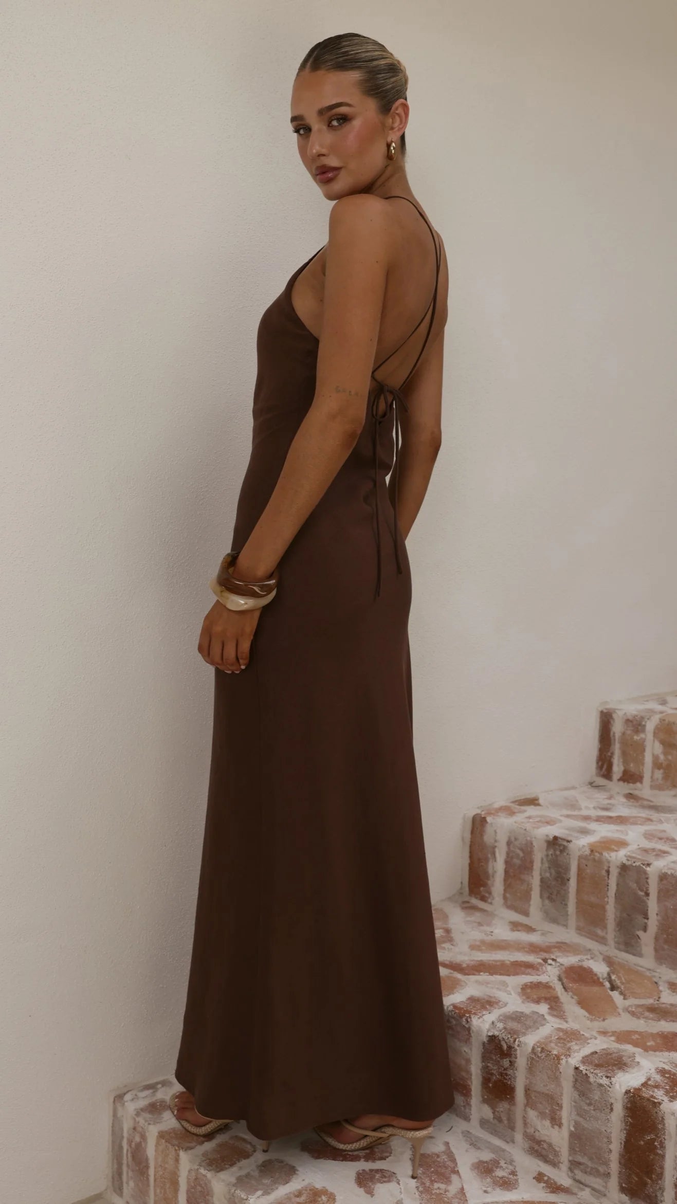 Chiara Linen Maxi Dress - Chocolate