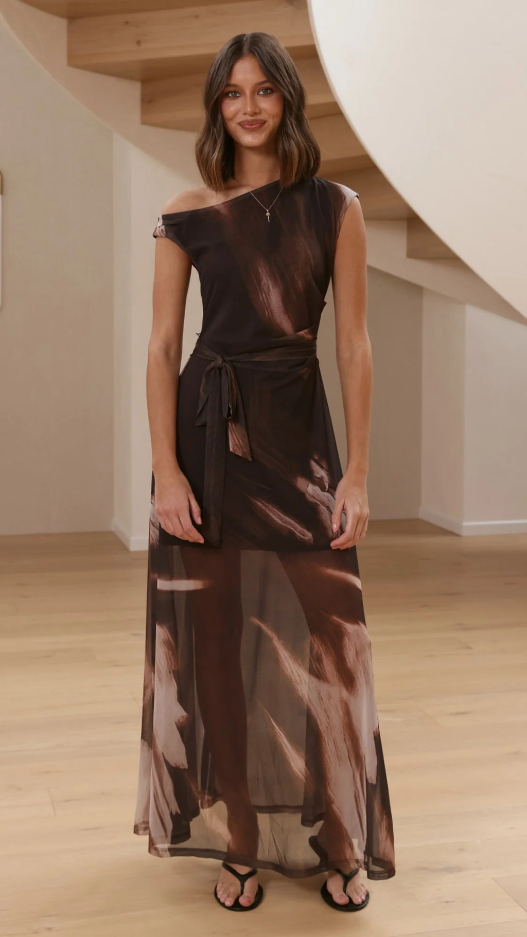 Gemma Sheer Maxi Dress - Cocoa Ochre