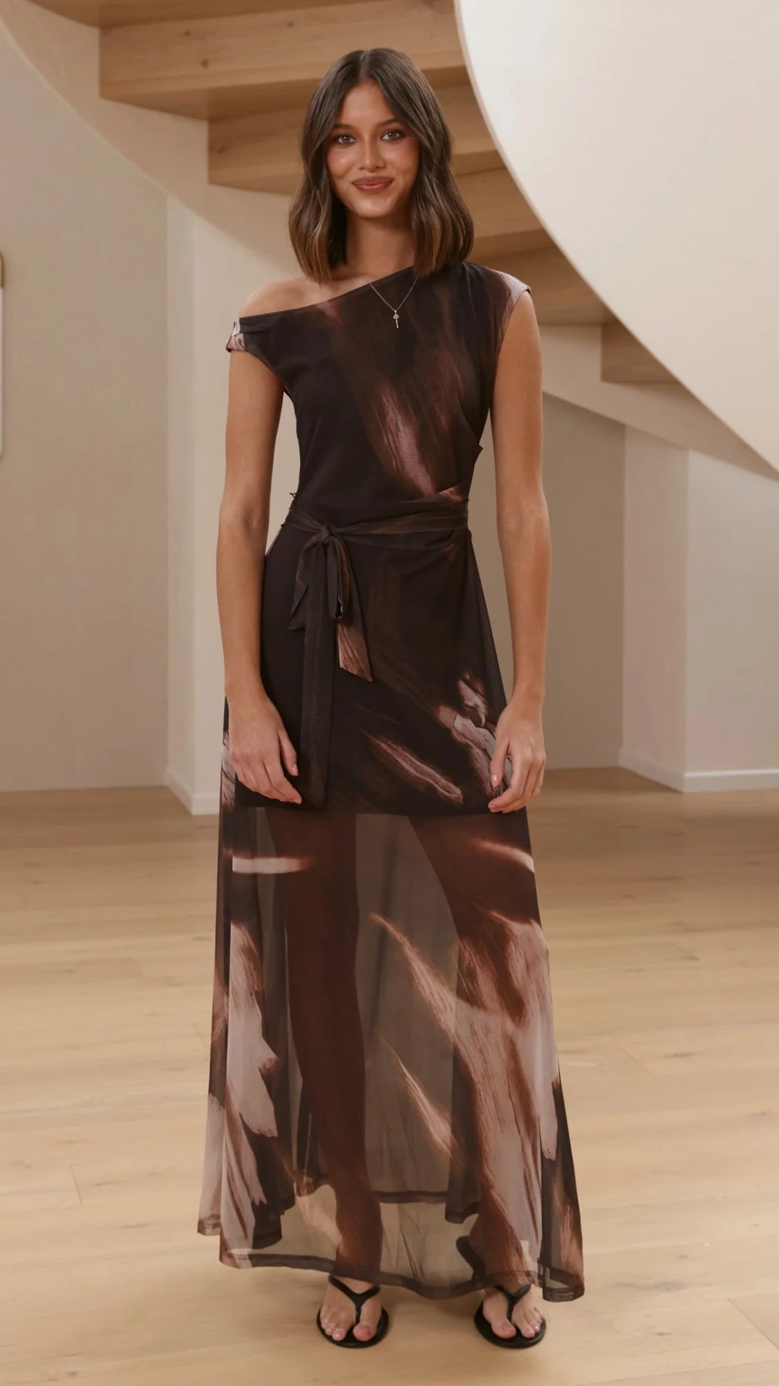 Gemma Sheer Maxi Dress - Cocoa Ochre