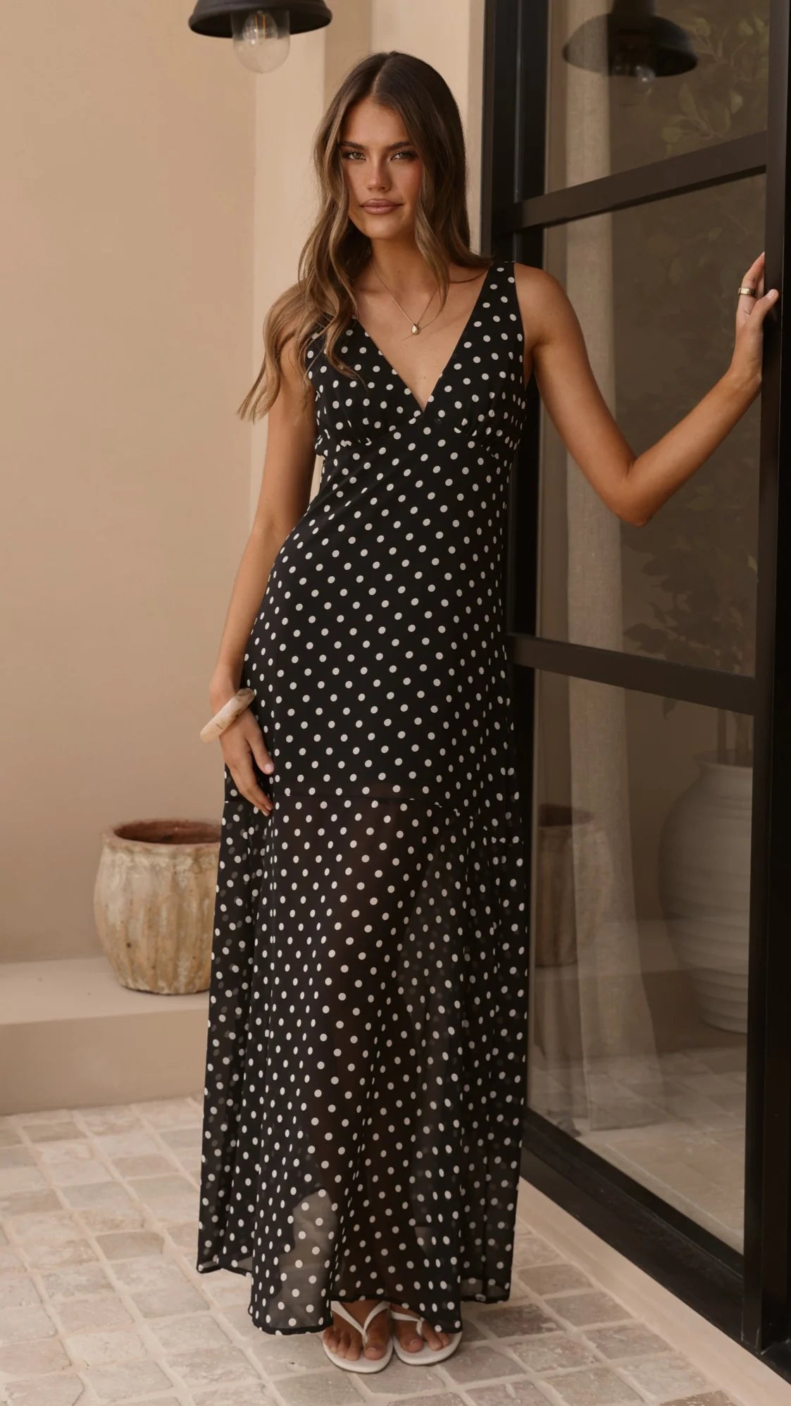 Oriella Maxi Dress - Black Polka