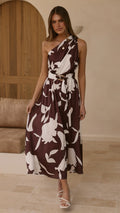 Hadas Maxi Dress - Chocolate/White Print