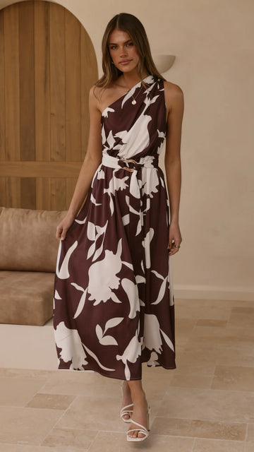 Hadas Maxi Dress - Chocolate/White Print
