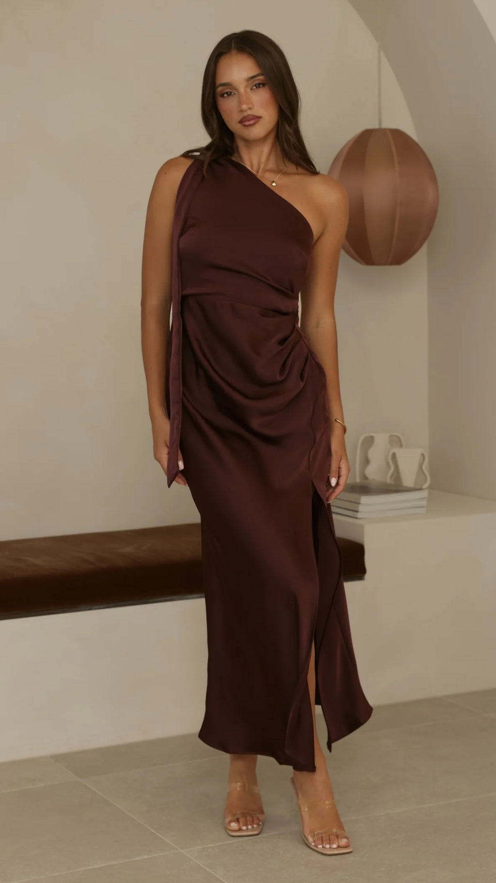 Halle One Shoulder Maxi Dress - Chocolate