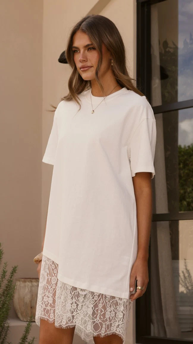 Avei Lace T-Shirt Mini Dress - White