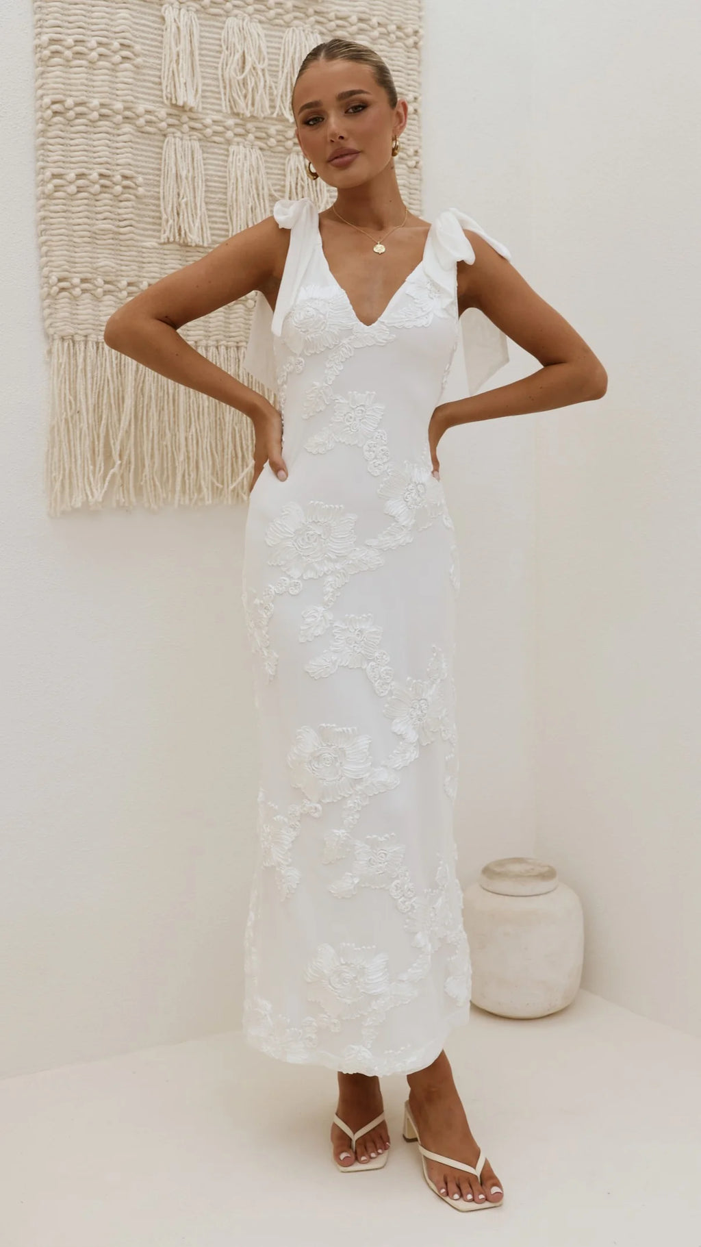 Usha Tie Strap Maxi Dress - White