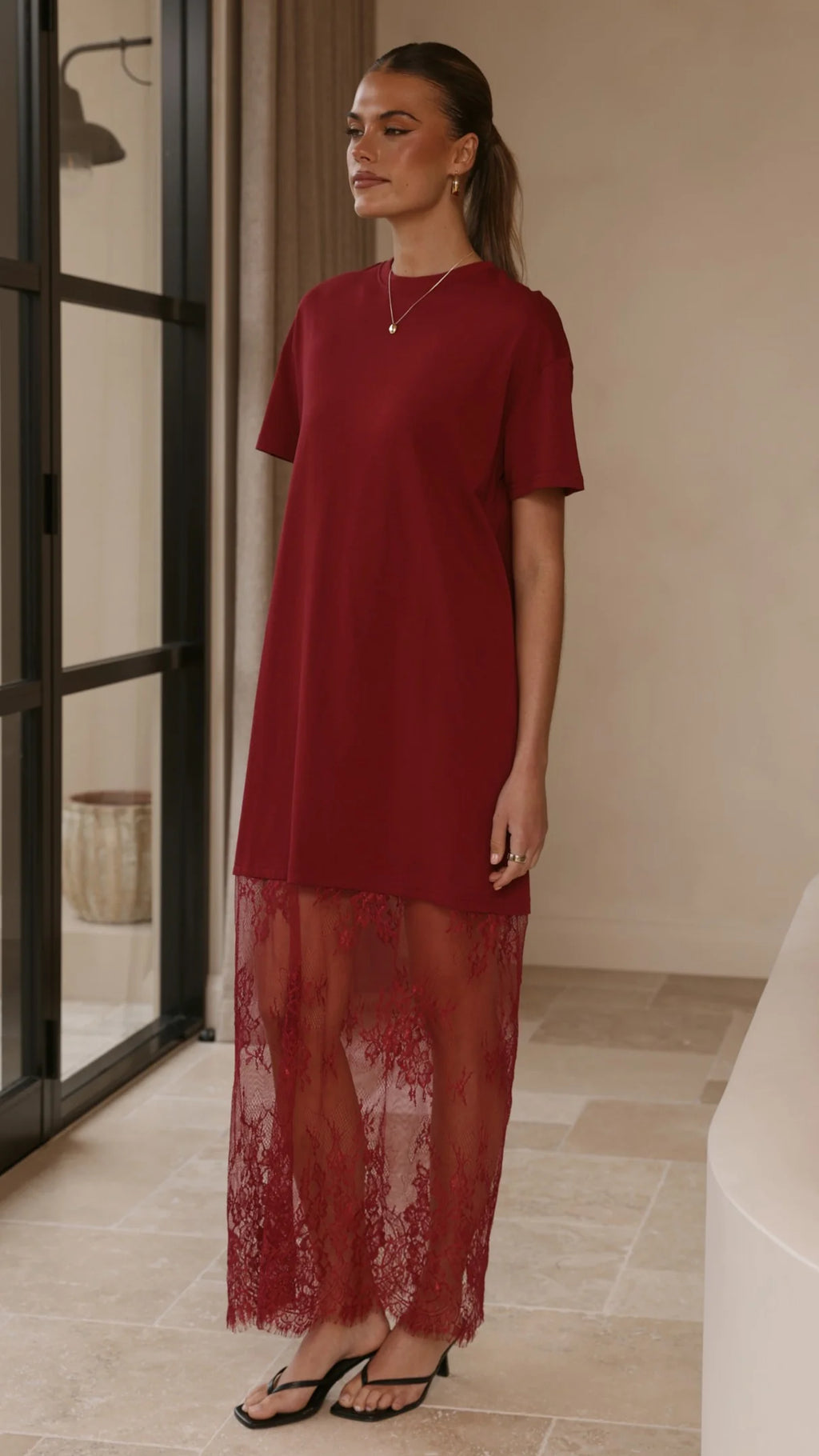 Adora T-Shirt Maxi Dress - Wine