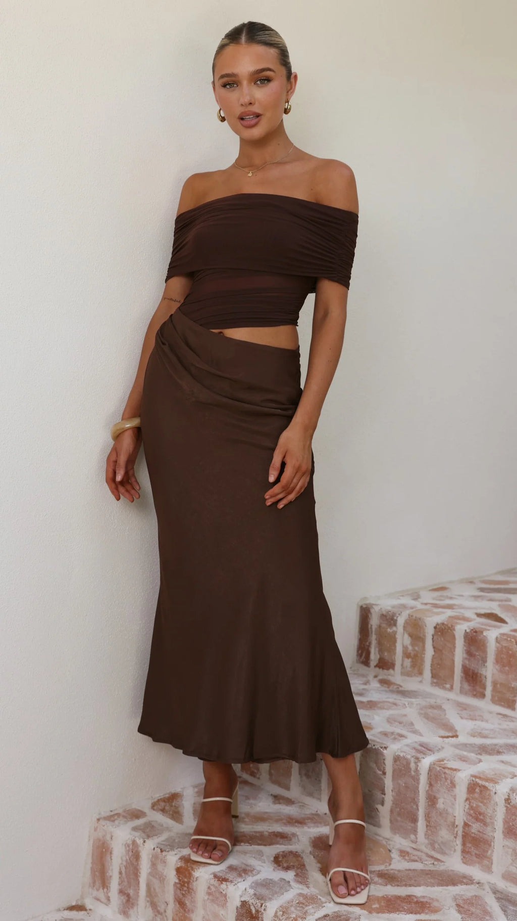 Daena Off Shoulder Maxi Dress - Chocolate