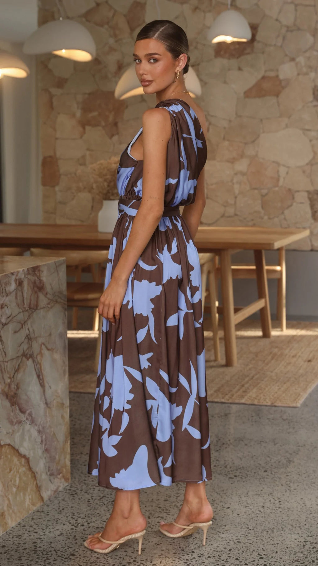 Hadas Maxi Dress - Chocolate/Blue Print